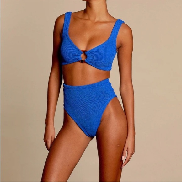 Hunza G Nadine Bikini Set Crinkle Two Set Swim in Cobalt Royale Blue OS - Picture 6 of 7